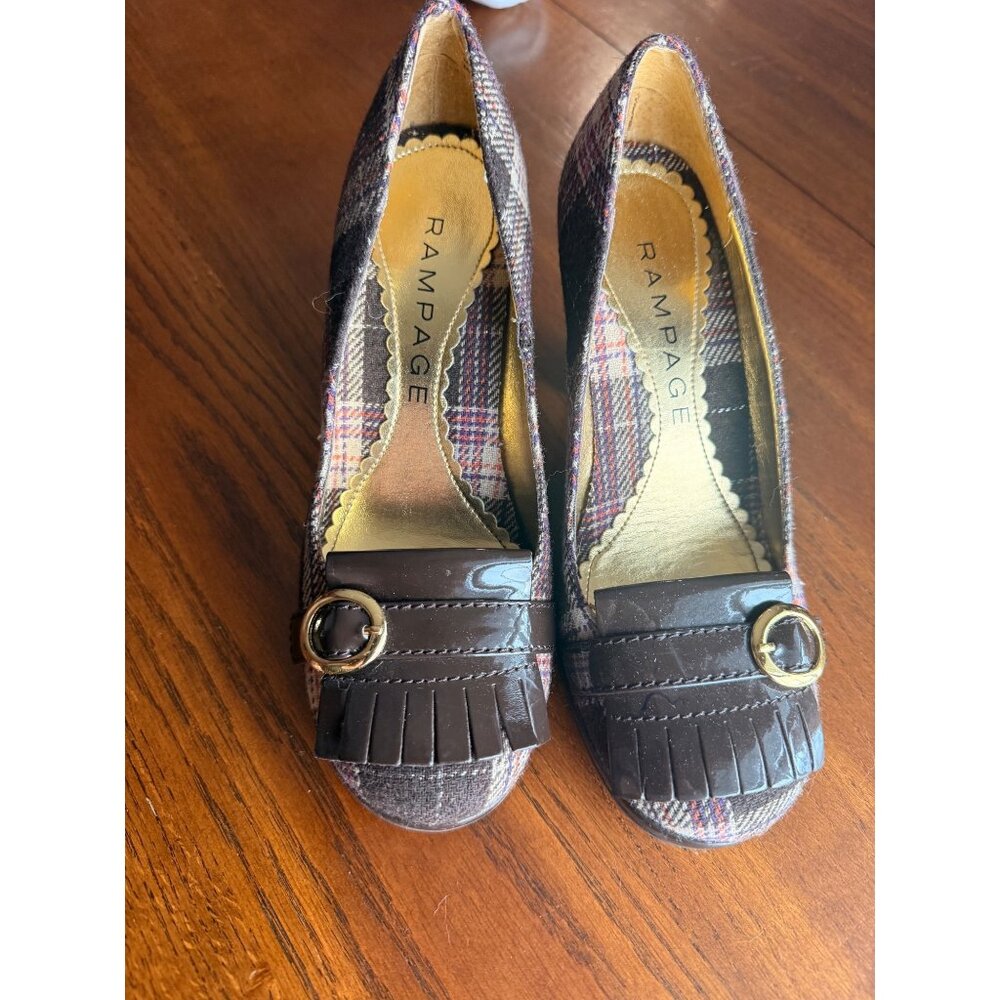 RAMPAGE Jazper Women's Pumps Size 6.5M Plaid Brown Fabric Y2K 90s